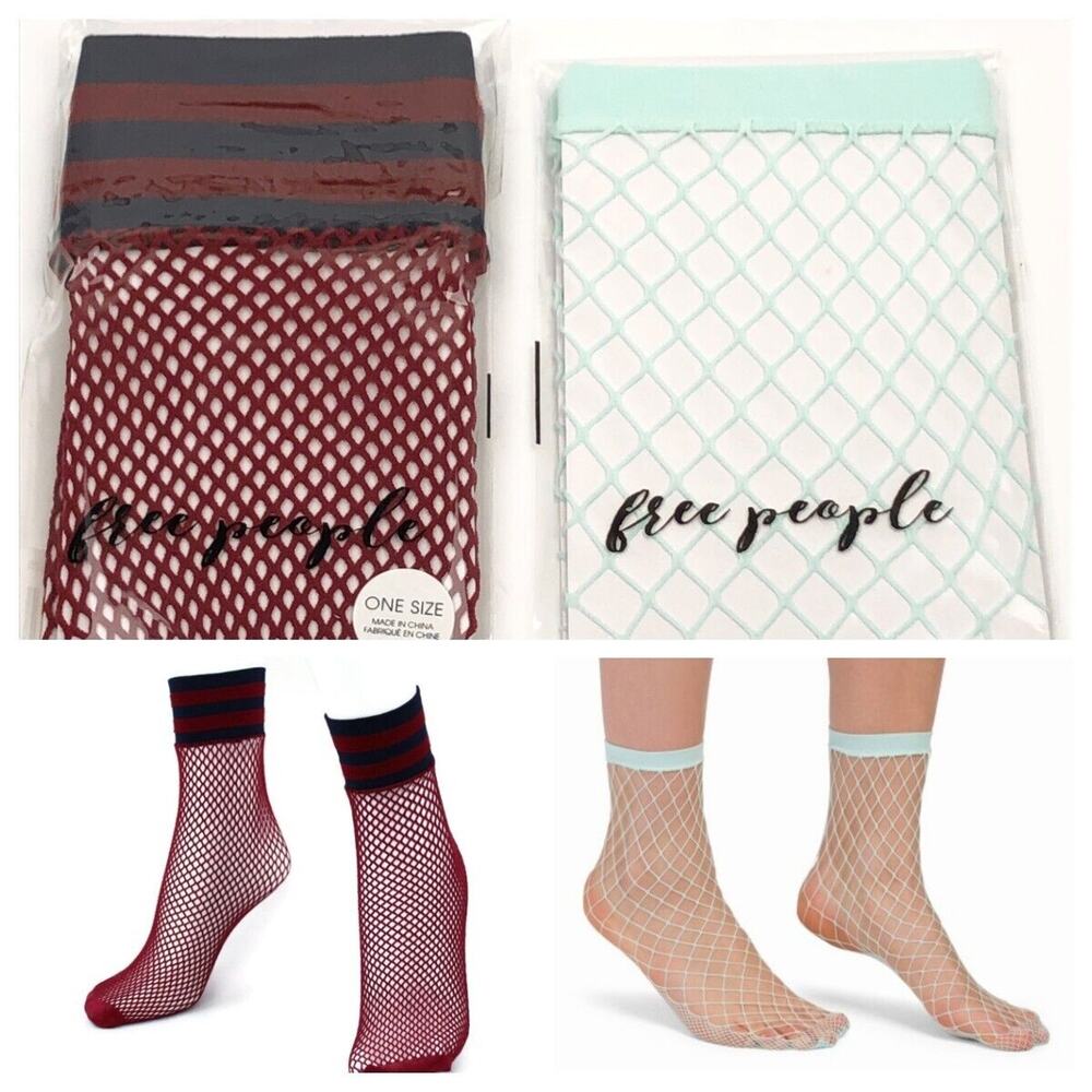 NEW Lot 2 Free People‎ Riot Sport & Sugar Sugar Fishnet Ankle Socks Anklet OS